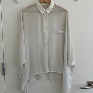 Stlyish Flowy Sheered Chiffon White Shirt S